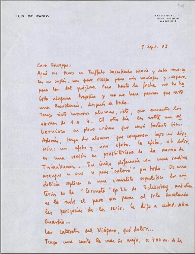 [Carta], 1973 sept. 8, Buffalo, a José Luis Alexanco, [Madrid]
