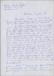 [Carta] 1977 julio 8, Barcelona, a Simón [Marchán] y Loli [Quevedo]