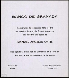 Manuel Ángeles Ortiz: Banco de Granada : Galería de Exposiciones, octubre-[noviembre] 1973.