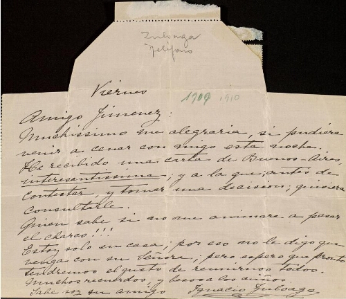 [Carta], 1910 [feb. 25?], París, a Jiménez, París