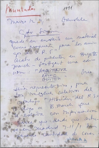 [Carta] 1991 marzo 12, Grenoble, a Simón [Marchán]