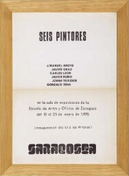 Seis pintores. Saracosta. Cartel de exposición en Escuela de Artes y Oficios de Zaragoza. Del 10 a 25 de enero de 1976