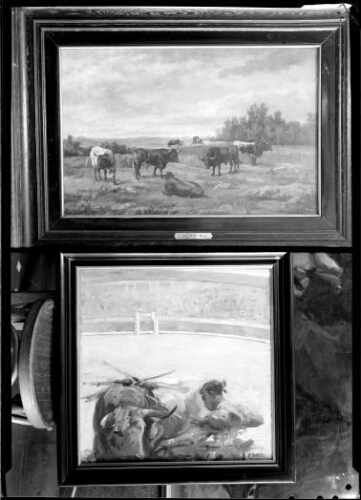 Negativos fotográficos de pinturas de temas taurinos por Martinez de Leon, Roberto Domingo, Joaquin Sorolla y otros.