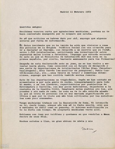[Carta], 1969 feb. 11, Madrid, a [José Luis Castillejo]