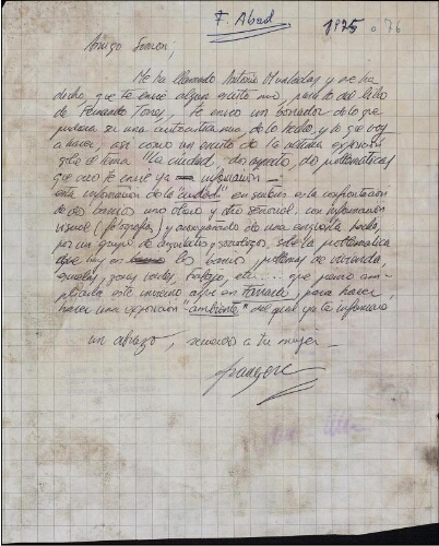 [Carta] [1975 o 1976], [Terrassa], a Simón [Marchán]