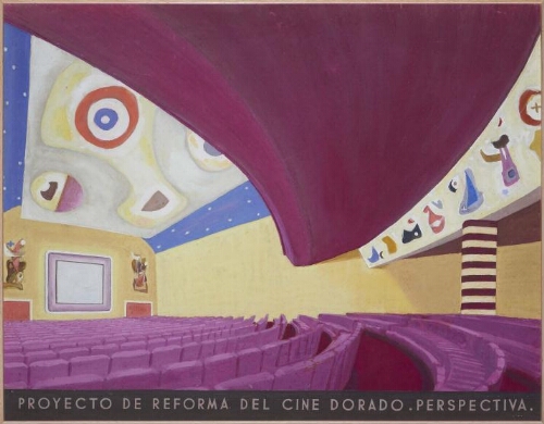 Boceto del anfiteatro y la pantalla. Proyecto de reforma del Cine Dorado de Zaragoza