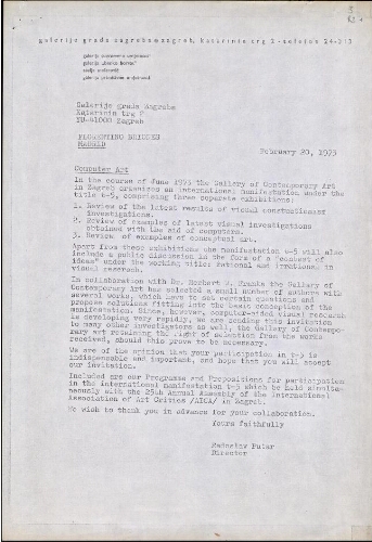 [Letter], 1973 Feb. 20, Zagreb, to Florentino Briones, Madrid.