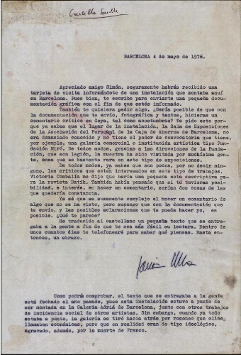 [Carta] 1976 mayo 4, Barcelona, a Simón [Marchán]
