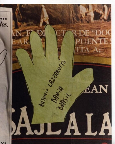 Campaña “Dele una mano a los desaparecidos", detalle de hojas-afiches de manos.