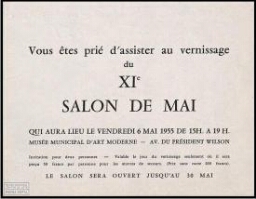 Vous êtes prié d'assiter au vernissage du XIe Salon de mai ... 6 mai 1955 ..., Musée municipal d'art modern.