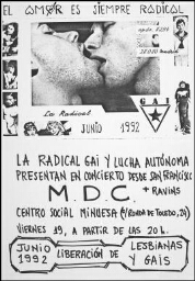 El amor es siempre radical, La Radical Gai, Junio 1992: La Radical Gai y Lucha Autónoma presentan en concierto desde San Francisco, M.D.C. + Ravins, Centro Social Minuesa.