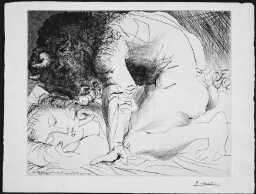 Minotaure caressant une Dormeuse (Minotauro acariciando una mujer dormida)