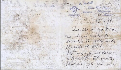 [Carta] 1974 abril 12, Madrid, [a Simón Marchán]