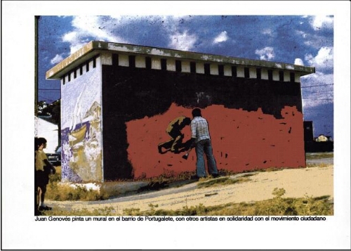 Juan Genovés pinta un mural en el barrio de Portugalete