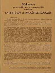 Déclaration lue par André Breton le 3 septembre 1936 au meeting: "La vérité sur le procès de Moscou".