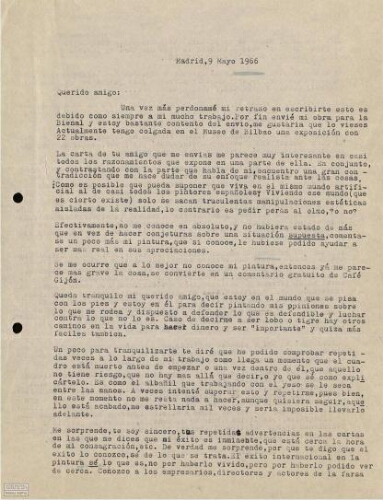 [Carta], 1966 mayo 9, Madrid, a [José Luis Castillejo]