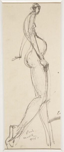 Femme nue de profil droit au ventre proéminent (Mujer desnuda de perfil derecho con vientre prominente)