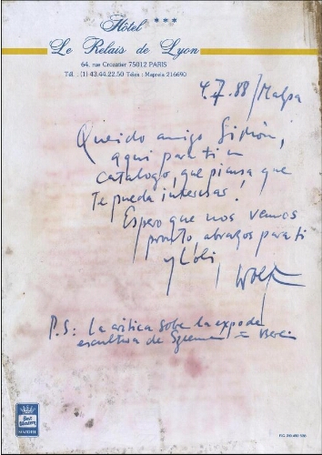 [Carta] 1988 julio 4, Malpa [i. e. Malpartida de Cáceres?], a Simón [Marchán]