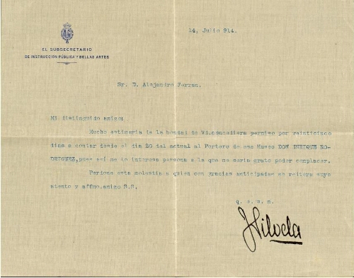 [Carta], 1914 jul. 14, [Madrid?], a Alejandro Ferrant, [Madrid?] 